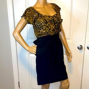 Express Size 4 Black & Leopard Ruffle Pencil Dress
